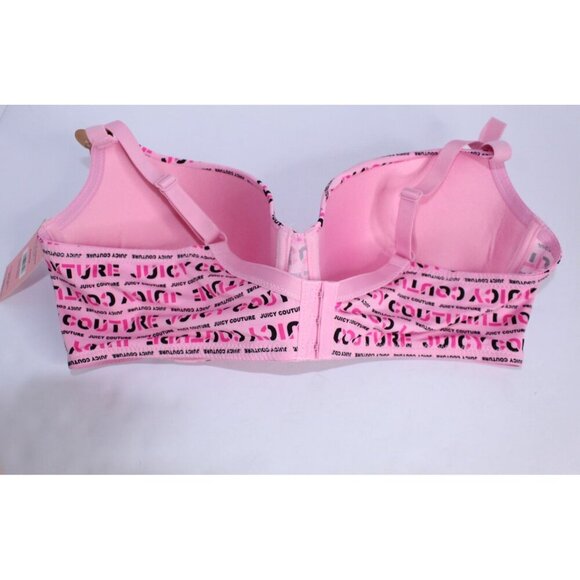 Juicy Couture Bra 42D Pink Black Log Up Lightly Padded Wired Medallion Logo NWT - Picture 8 of 15